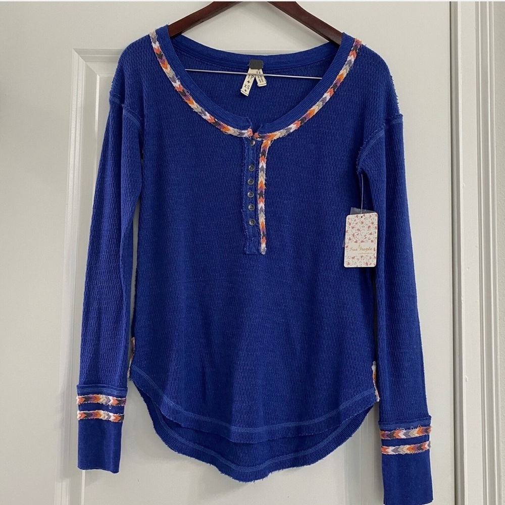 Free People Blue Thermal Henley Top